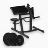 Preacher curl machine with weights on a white background