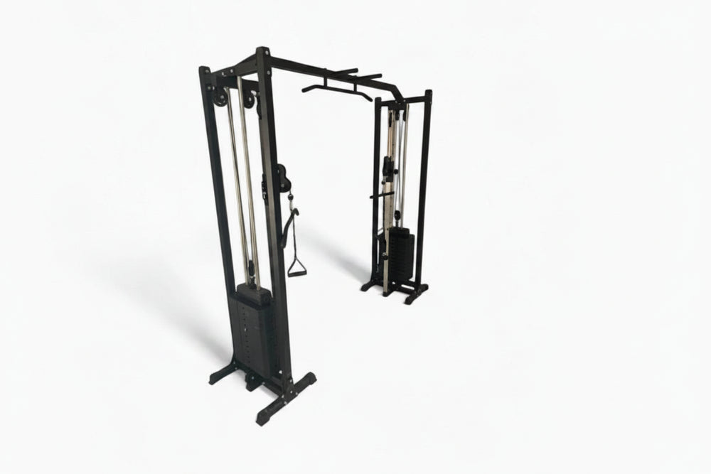 Black fitness equipment frame on a white background