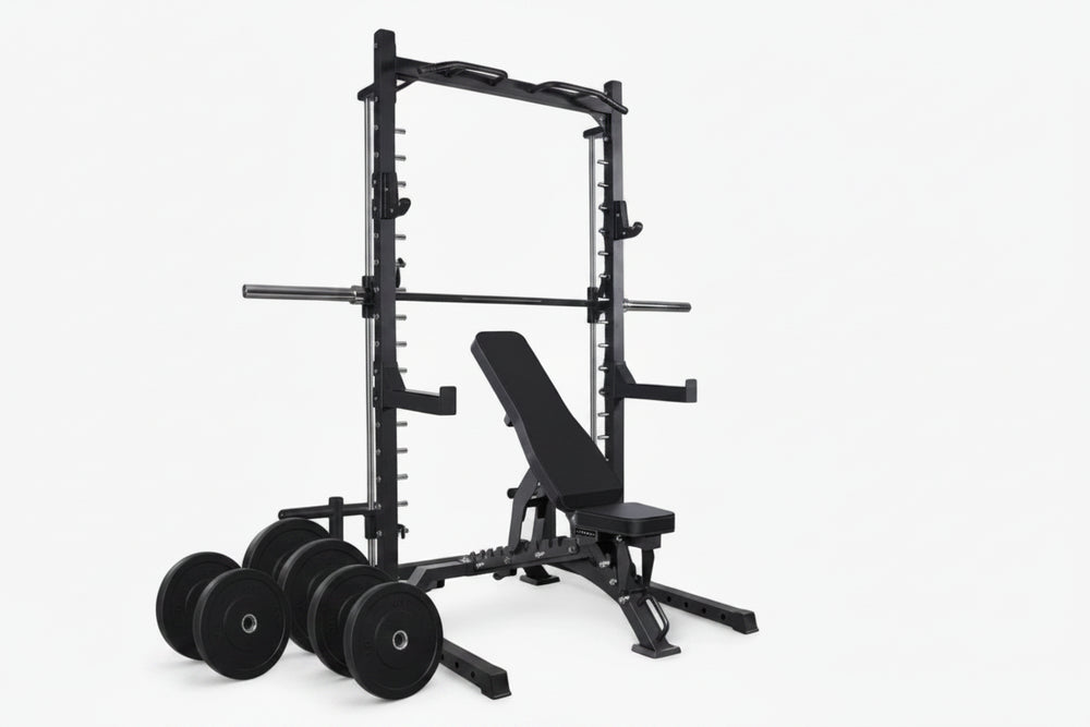 Commercial weight lifting equipment for gyms on a white background
