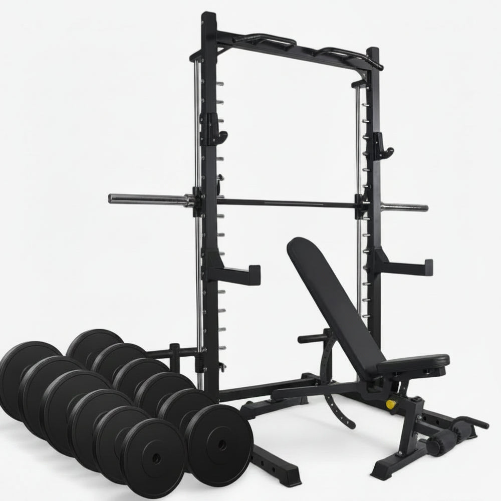 All in one smiths machine for commercial gyms with weight bench and weight plate set