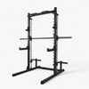 Angled view of a commercial smith machine with rack and bar combination