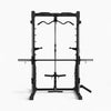 Black weightlifting rack on a white background