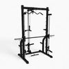 Black gym power rack on a white background
