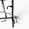 Black weightlifting rack on a white background