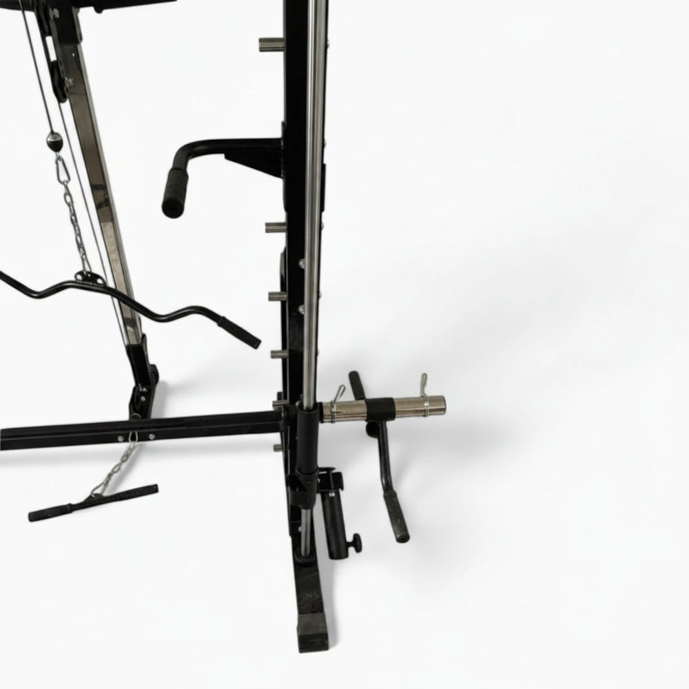Black weightlifting rack on a white background