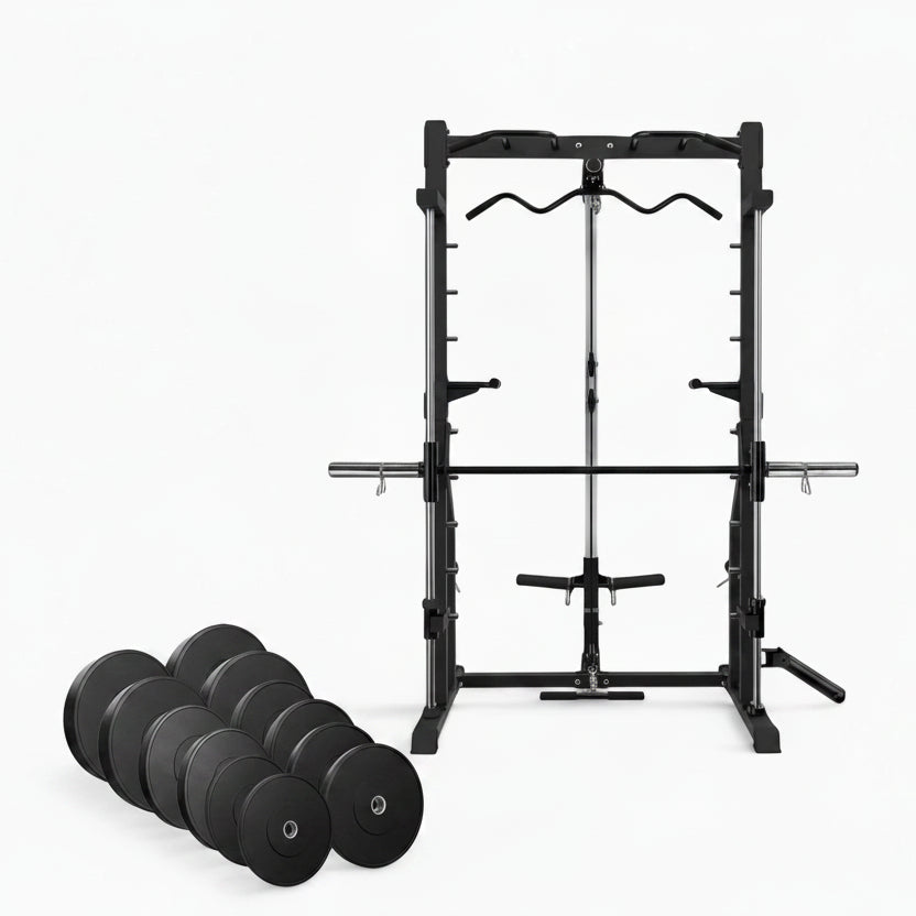 Semi commercial cable and smith machine with set of ten weight plates