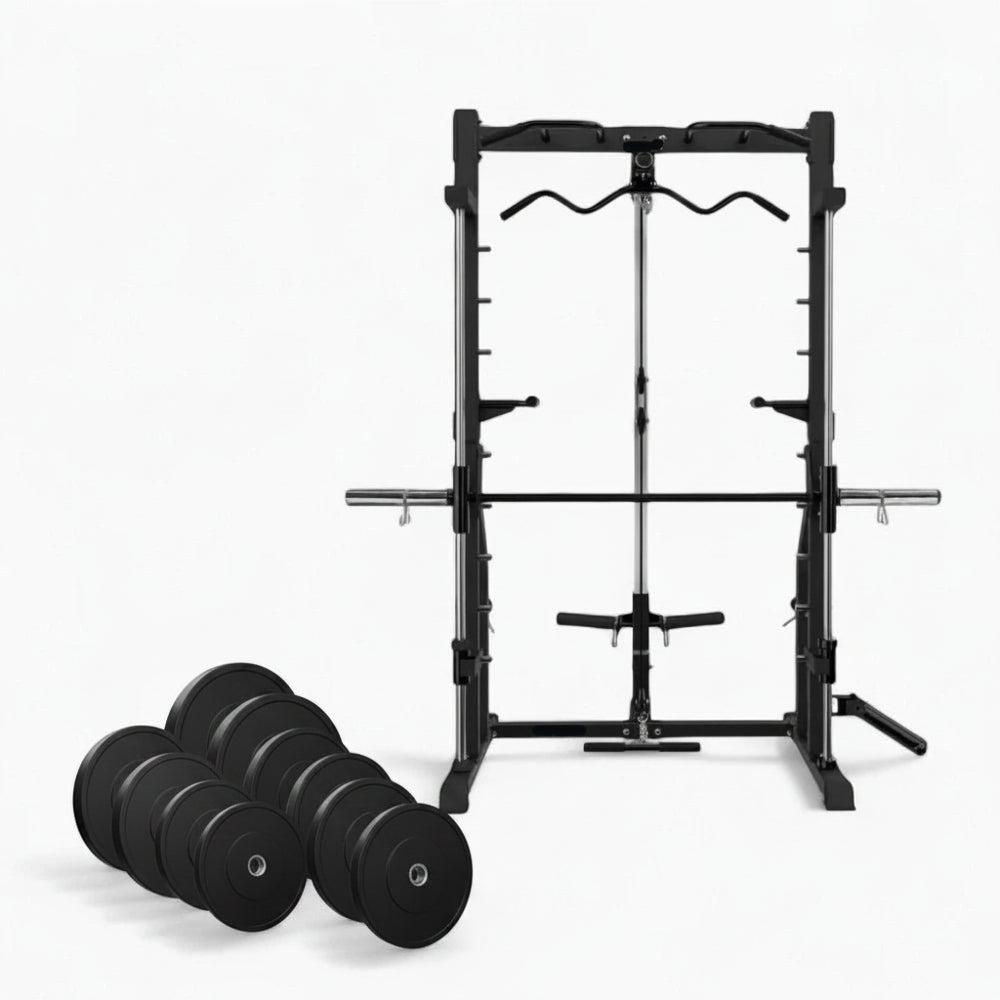 Semi commercial smith machine with a set of ten weight plates