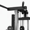 Integrated pull up bar and upper pulley assembly on a white background