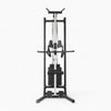 Front view of cable machine with pull up/chin up bar on a white background