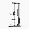 Side view of cable machine with dual pulley system on a white background