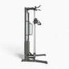 Side view of cable machine with pull up bar on a white background