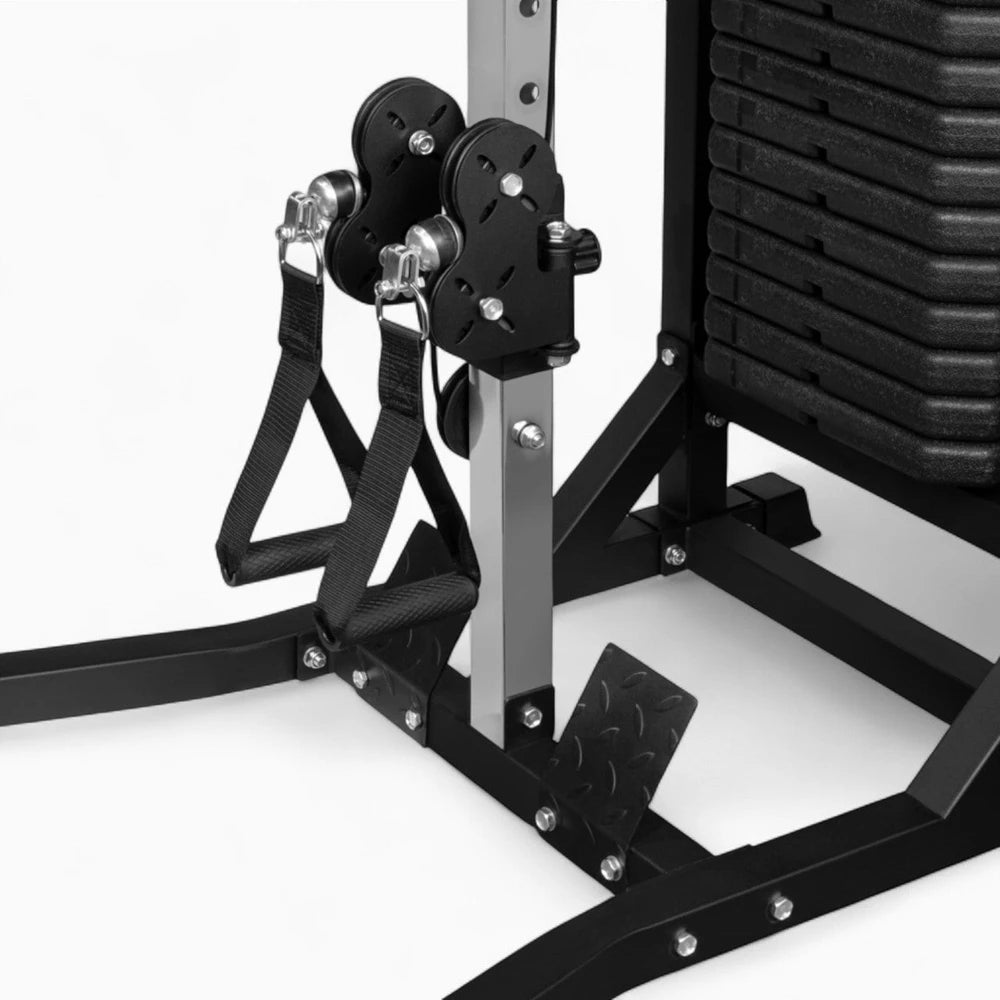 Dual cable connections connected to standard plate loaded weights