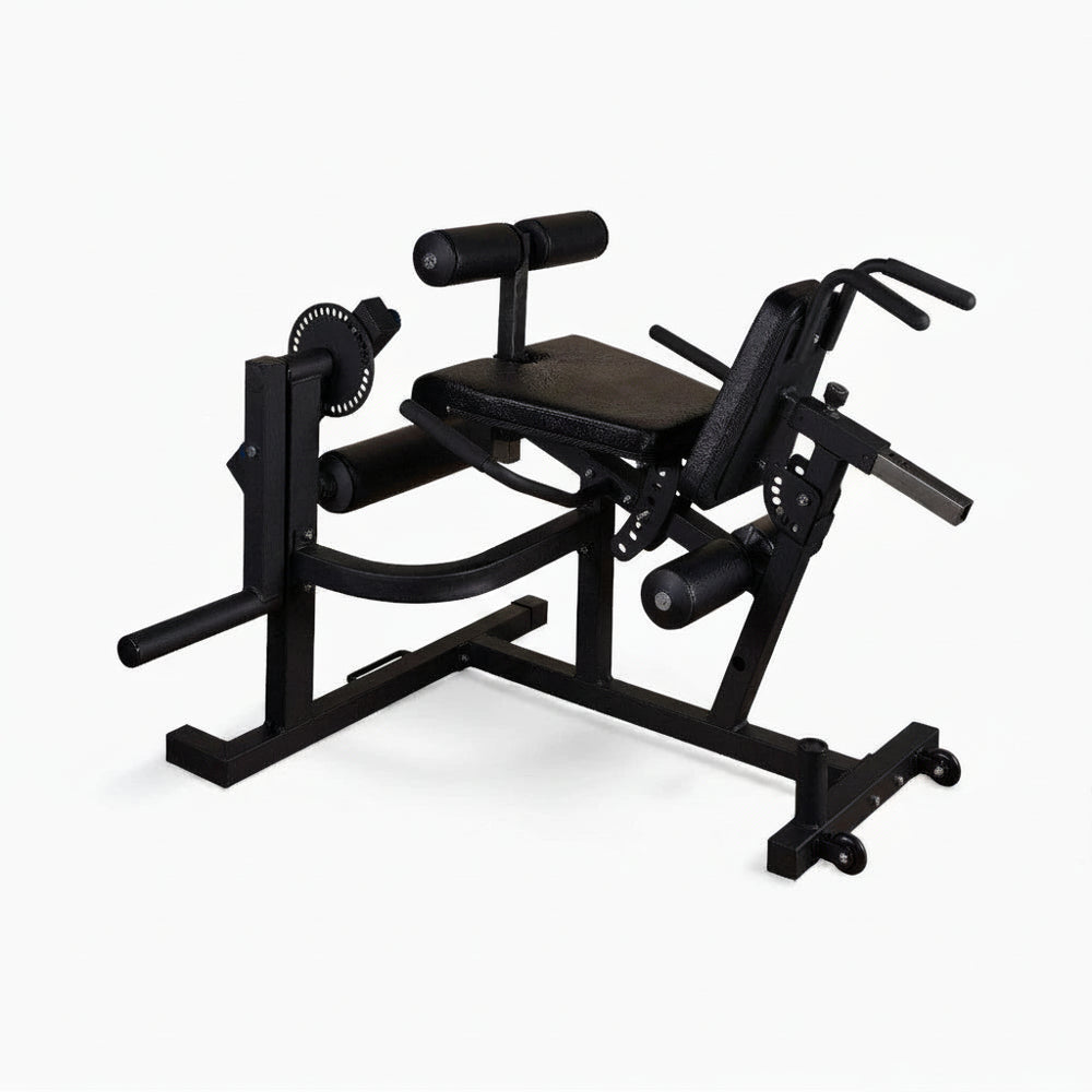 Back angle view of commercial Leg Extension and Curl Machine on a white background