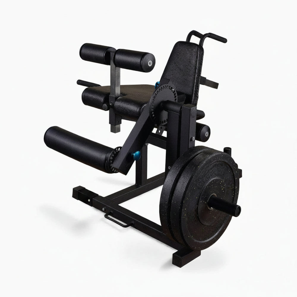 Plate loaded commercial Leg Extension and Curl Machine on a white background