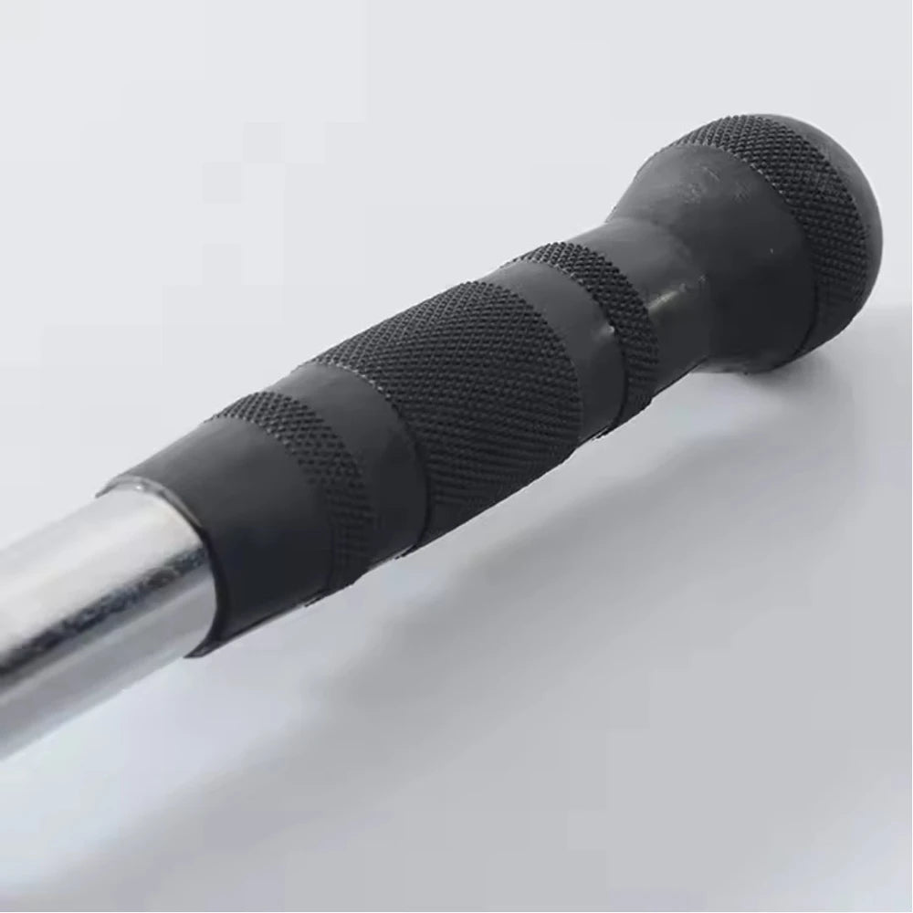 Black rubber comfortable gripped handle of a straight bar for cable machine