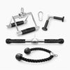 Cable attachments set for gym equipment on a white background