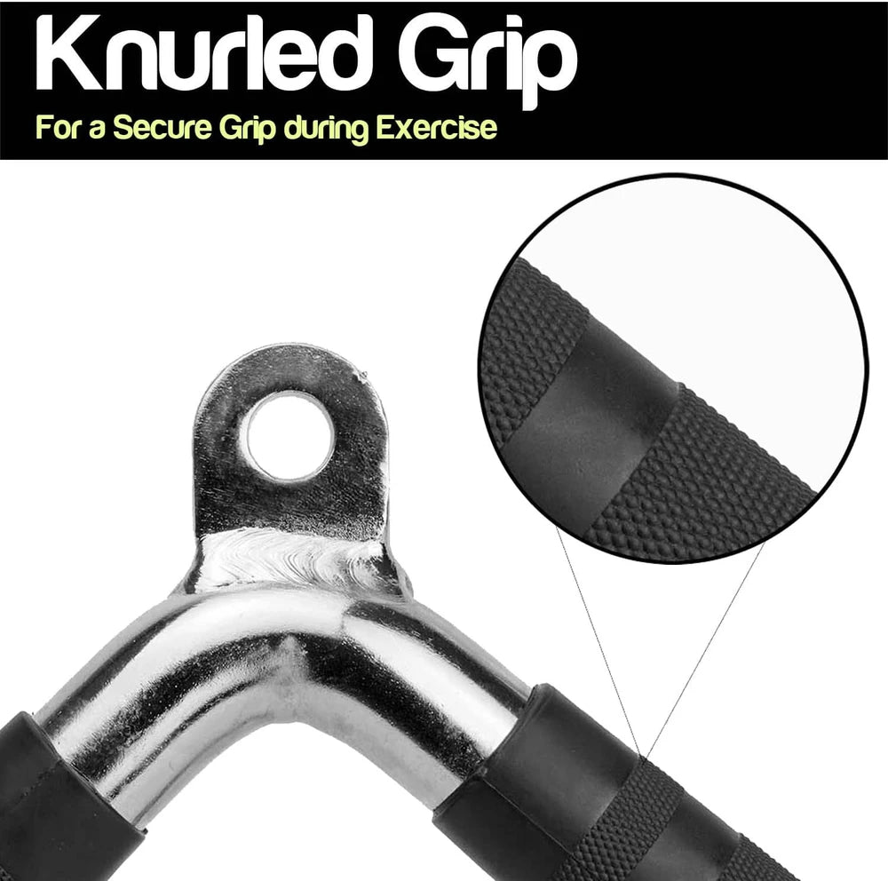 Knurled grip cable machine attachment with black rubber textured grip for secure grip