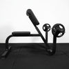 Side view of preacher curl seated bench with barbell