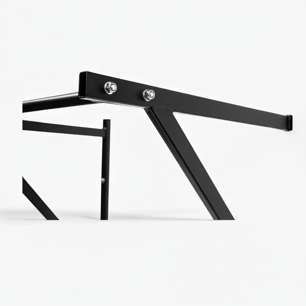 Black steel frame section of pull up bar