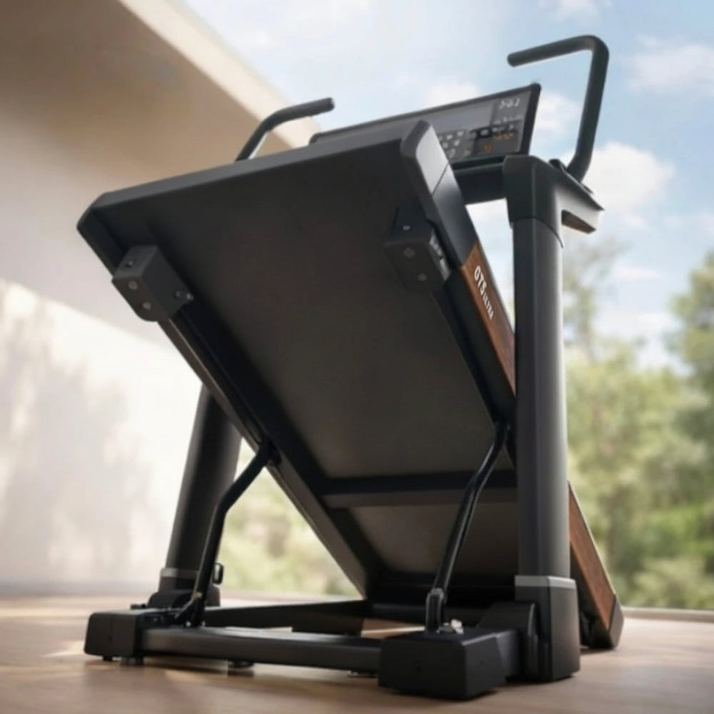 Black frame treadmill in incline position