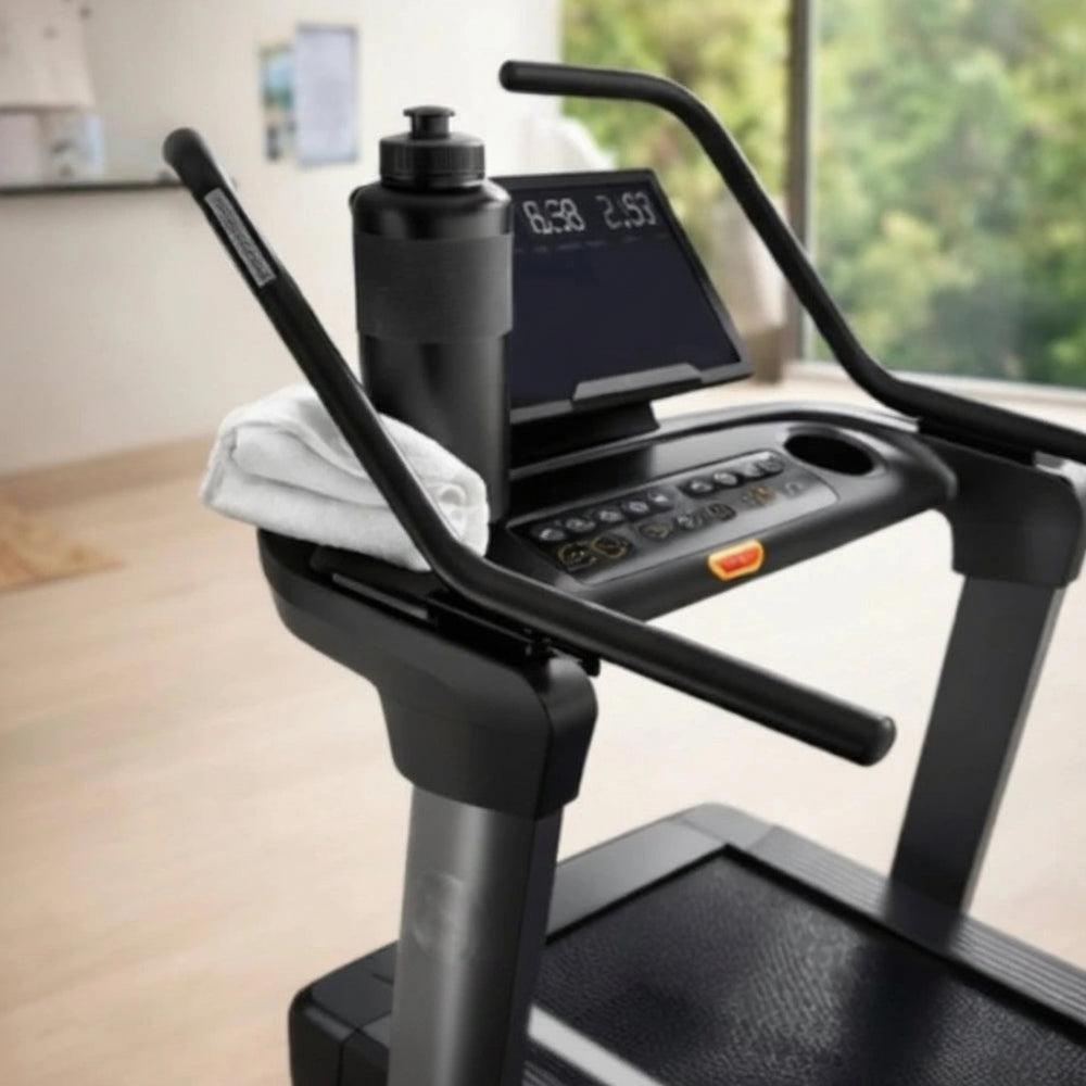 Close up of control section of treadmill in gym studio