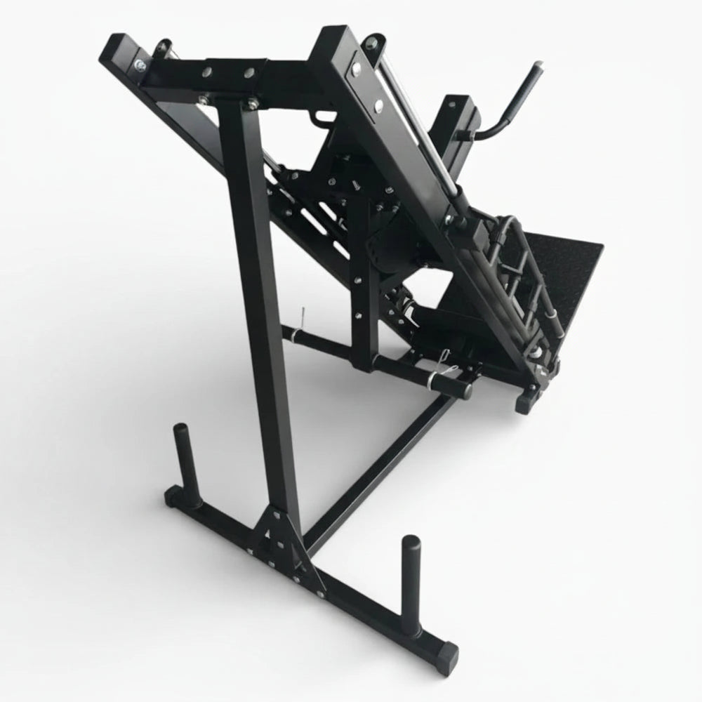Back view of heavy duty leg press machine on a white background