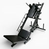 Black steel frame leg press for home gyms on a white background