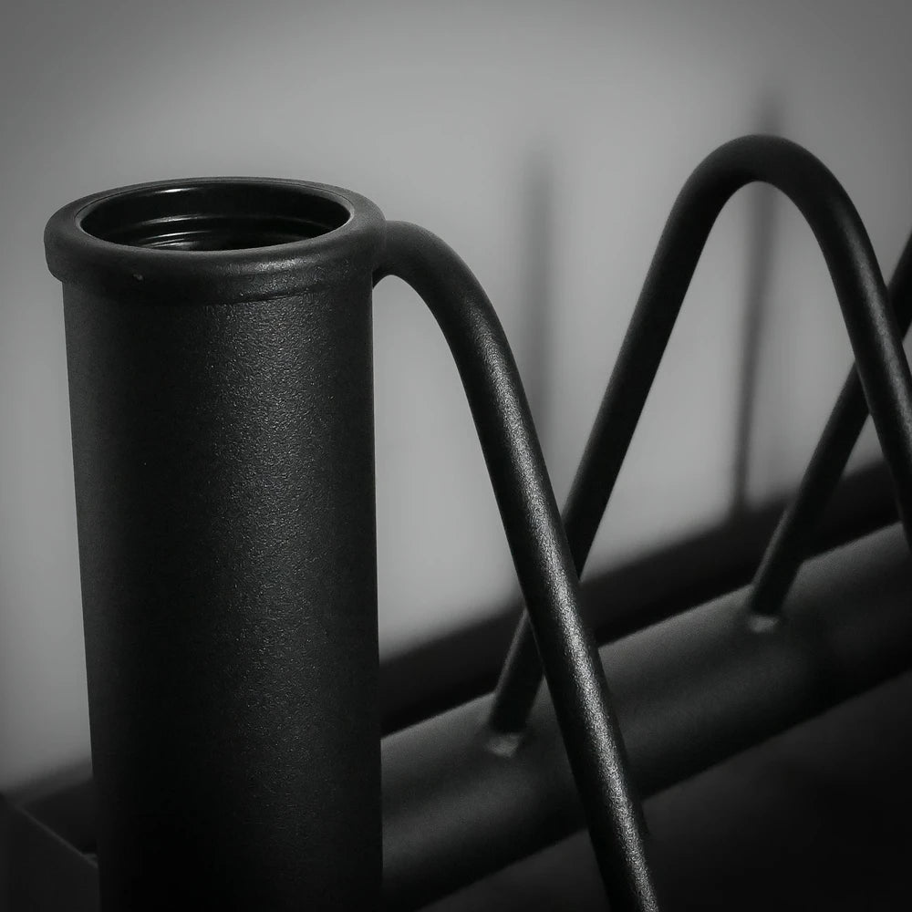 Close up of barbell storage section