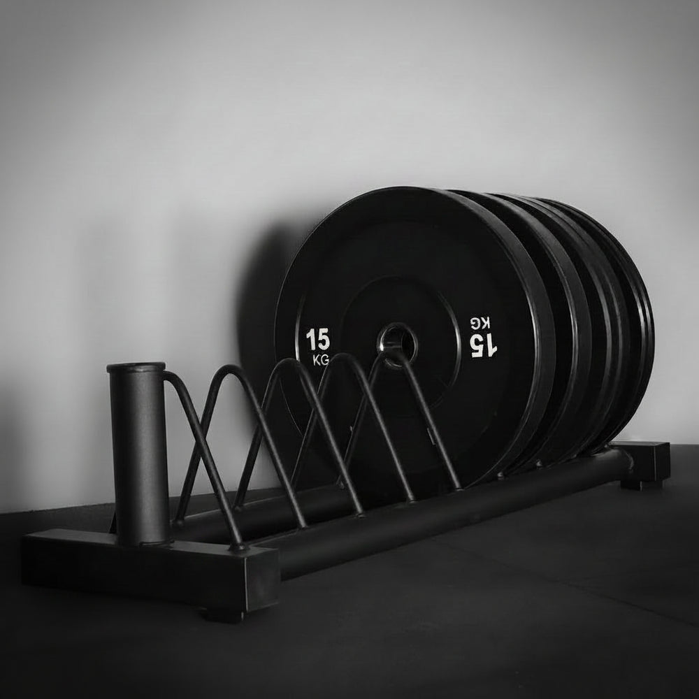 Black gym weights storage black loaded with 15kg weights