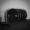 Weight storage rack for gym weight plates and barbells