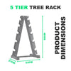 5-tier tree rack with dimensions on a white background