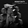 Heavy-duty dumbbell set on a black background with 'Heavy Duty' branding.