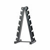 Black weight plate rack on a white background