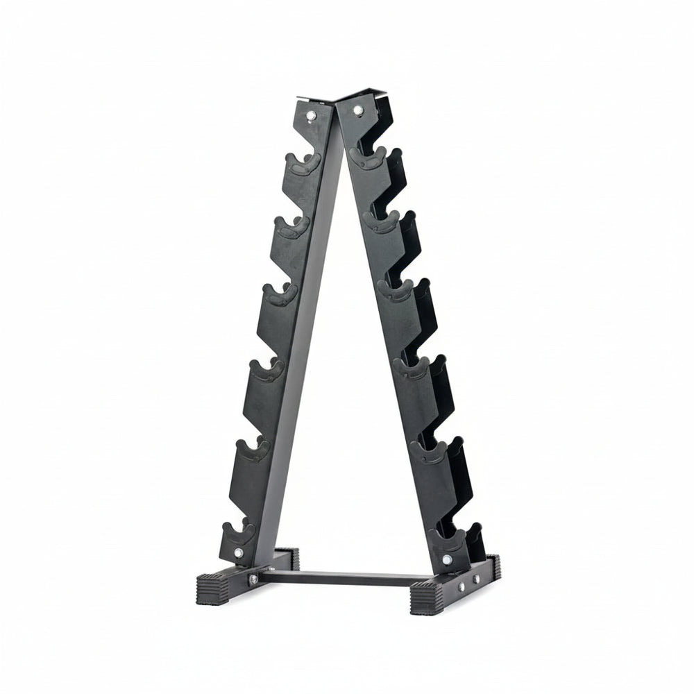 Black weight plate rack on a white background