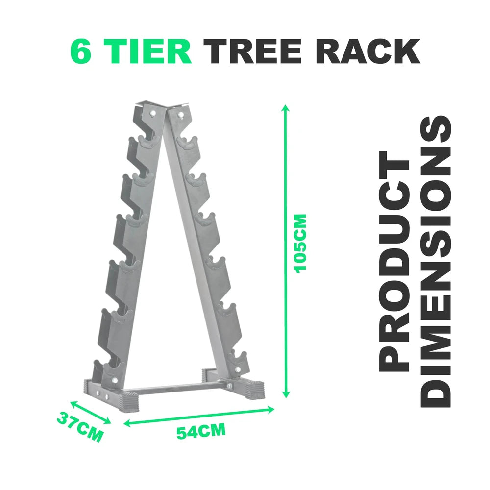 6-tier tree rack with dimensions on a white background