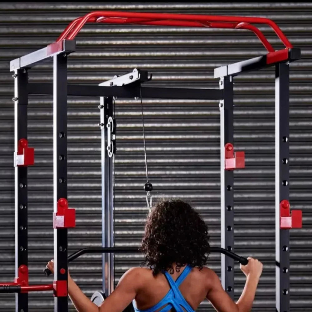 Person using a cable machine in a gym setting