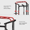 Multi-functional power cage with red and black design on a white background