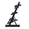 Black metal weight rack on a white background