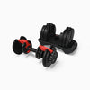 Black adjustable dumbbells on a white background