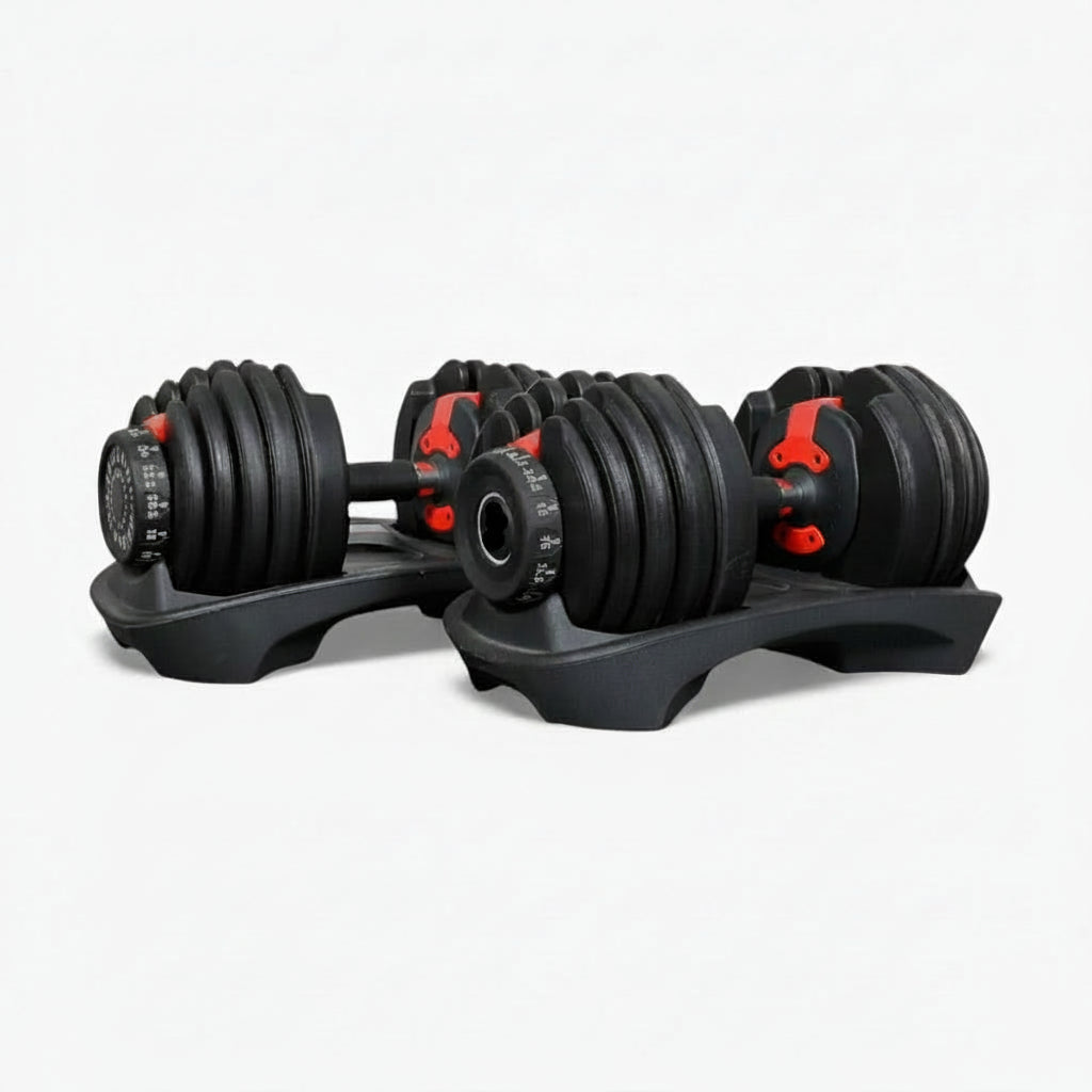 Set of black adjustable dumbbells on a white background Main image