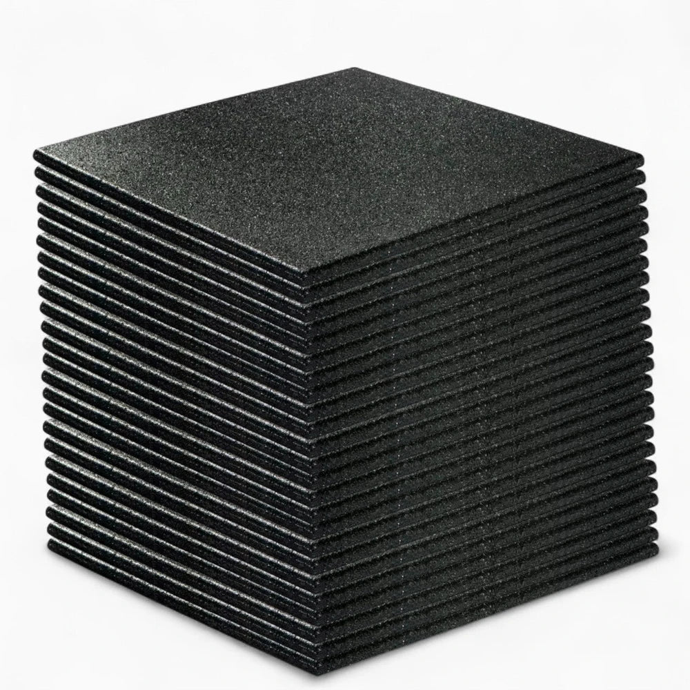 Extra large set of black rubber floor tiles for commercial and home gym flooring