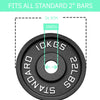 Labelled diagram of a 10kg barbell showing 2 inch centre hole