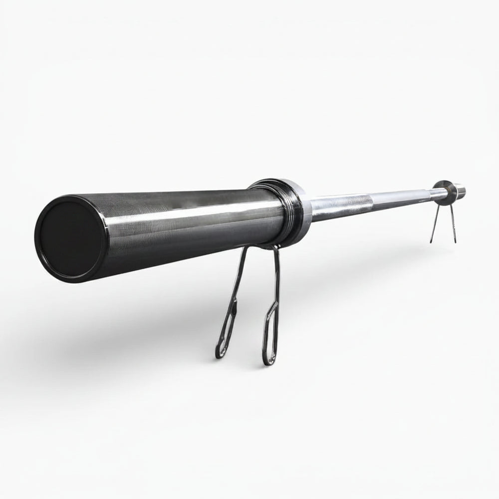 Metallic barbell on a white background