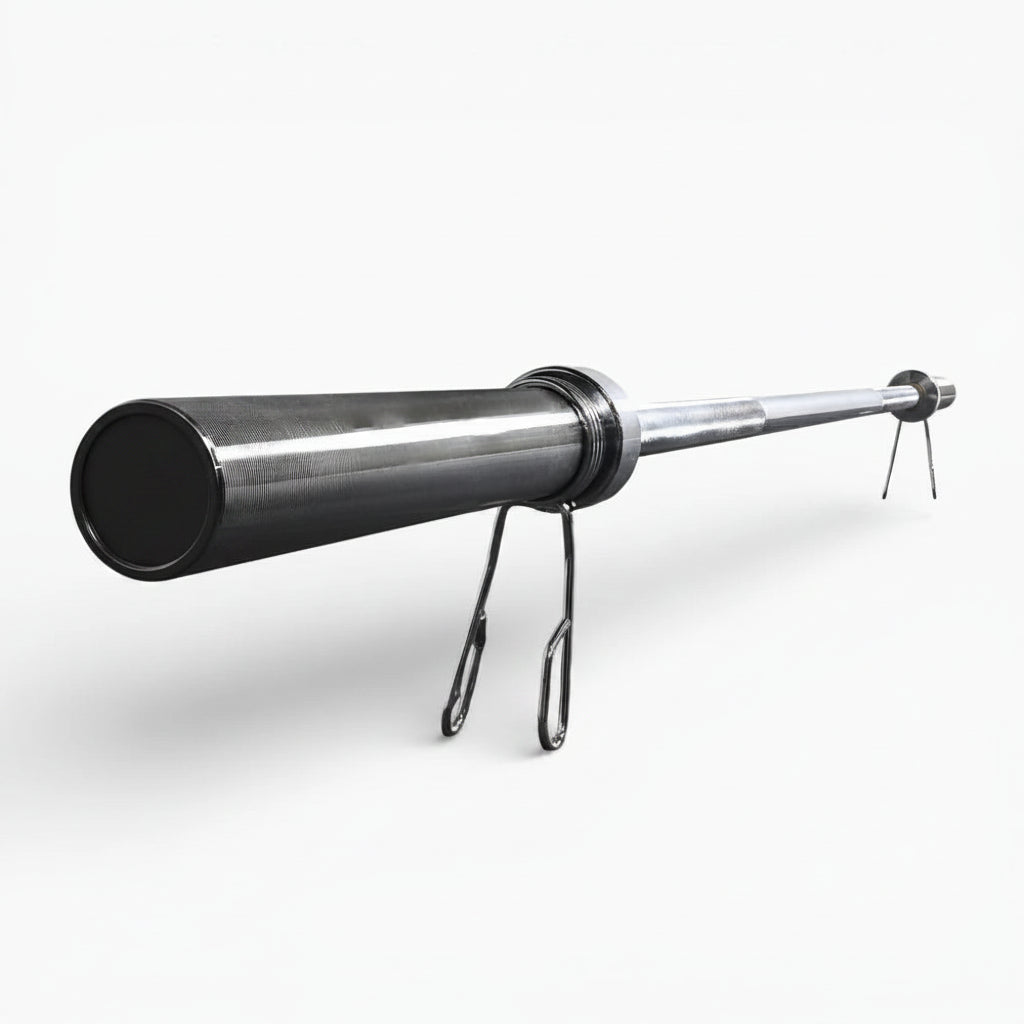 Metallic barbell on a white background Main image