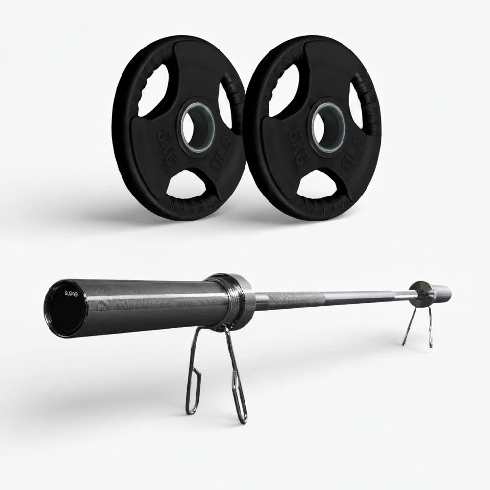Barbell with weight plates on a white background