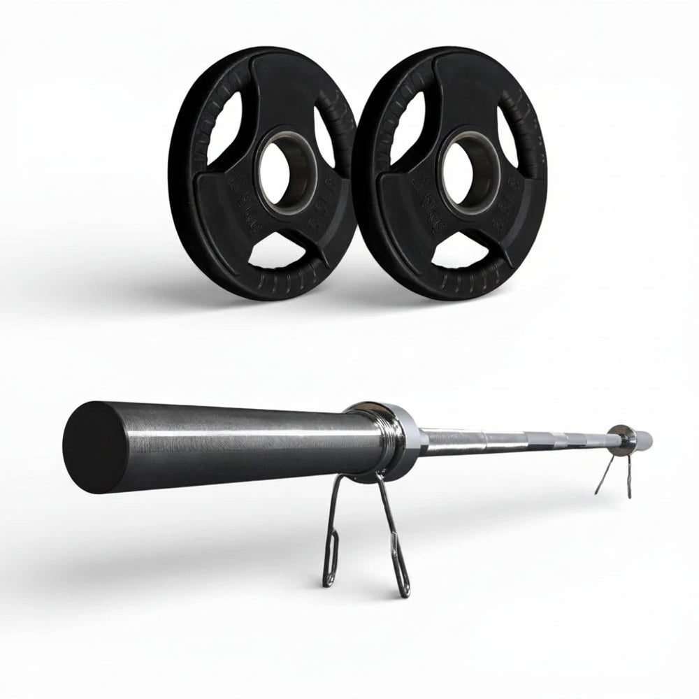 Barbell with weight plates on a white background