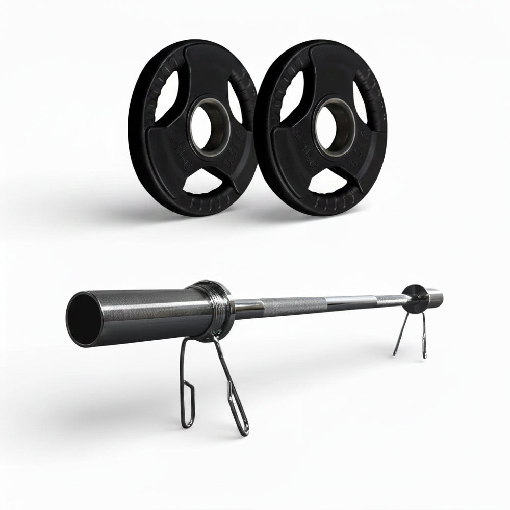 Barbell with weight plates on a white background
