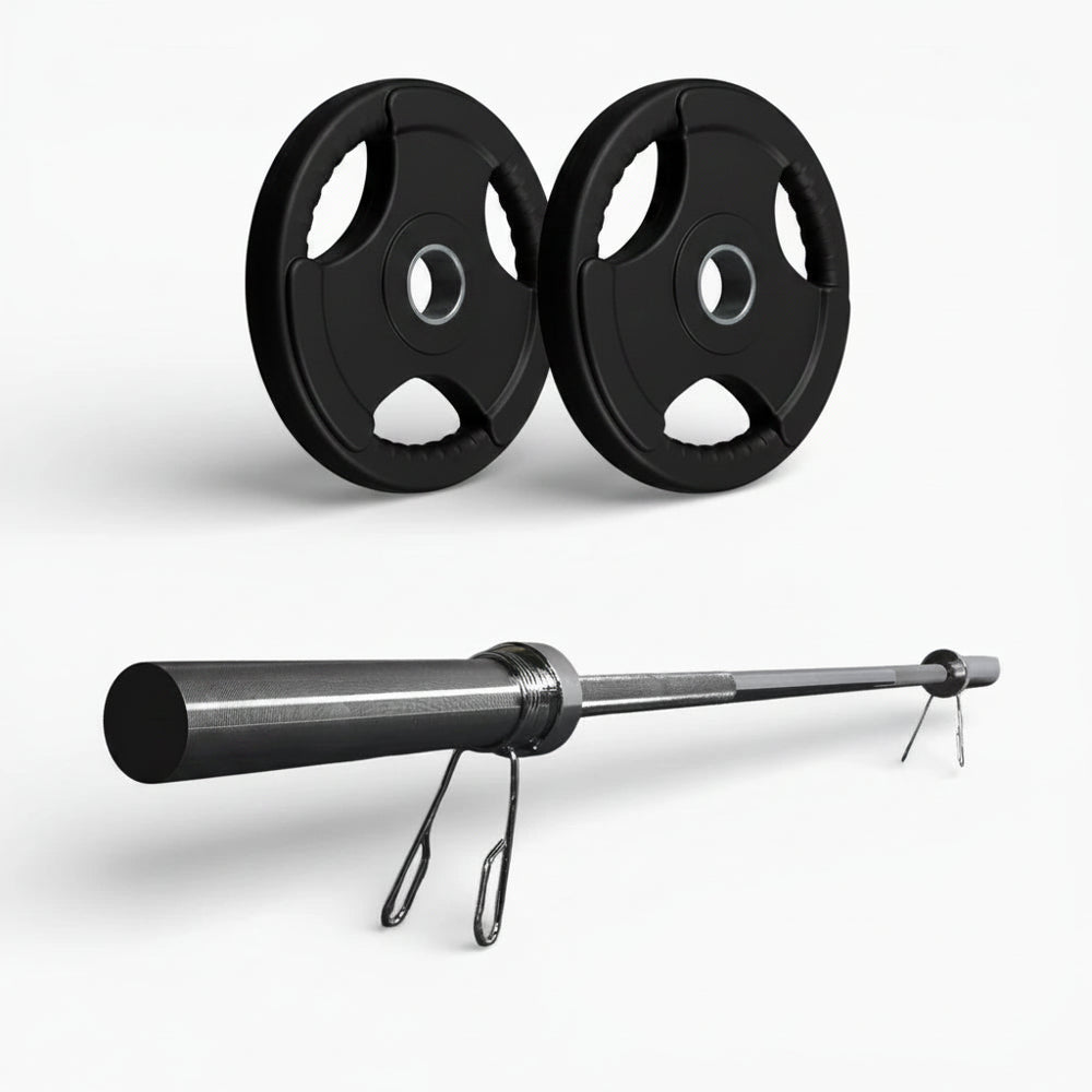 Barbell with weight plates on a white background
