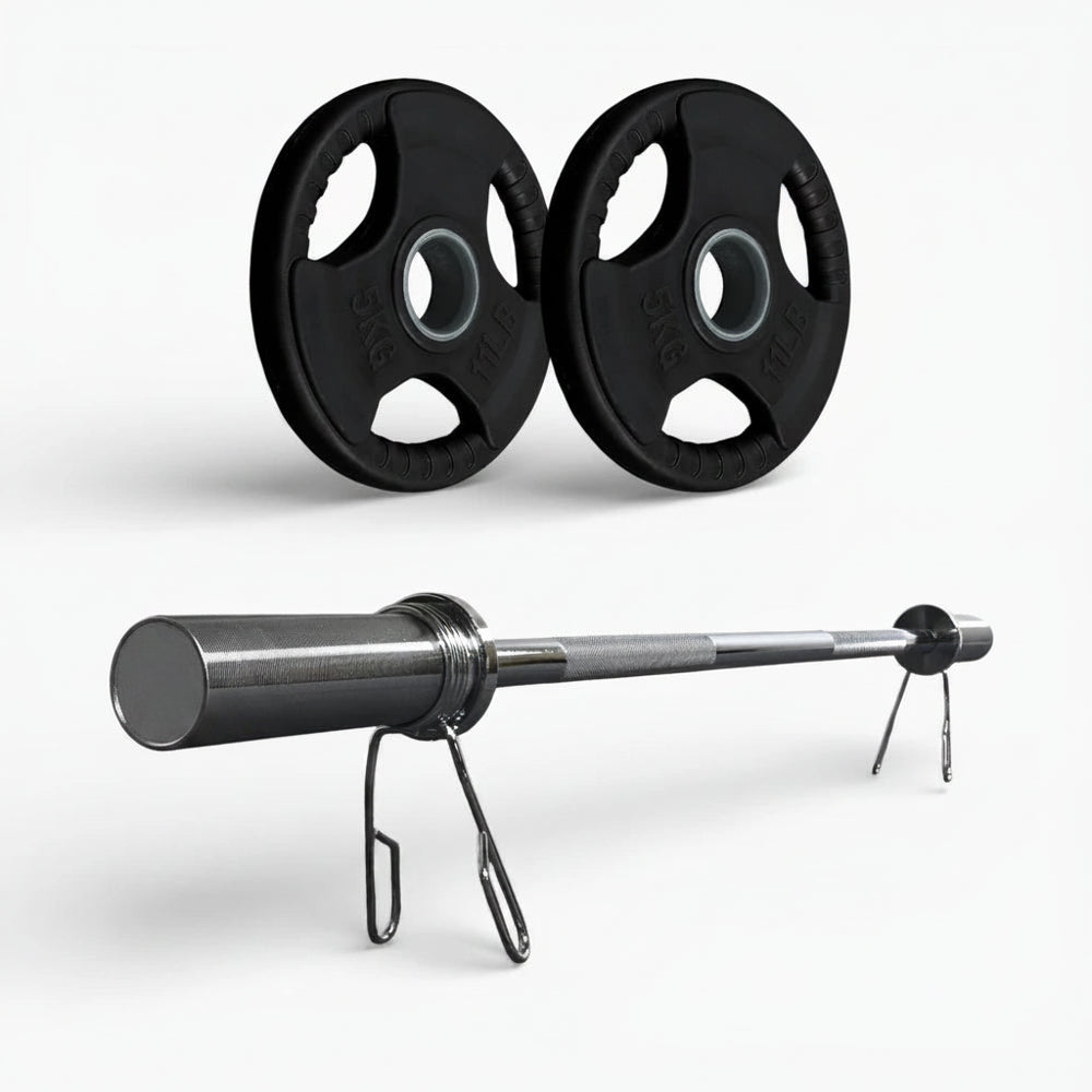 Barbell with weight plates on a white background