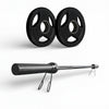 Barbell with two weight plates on a white background
